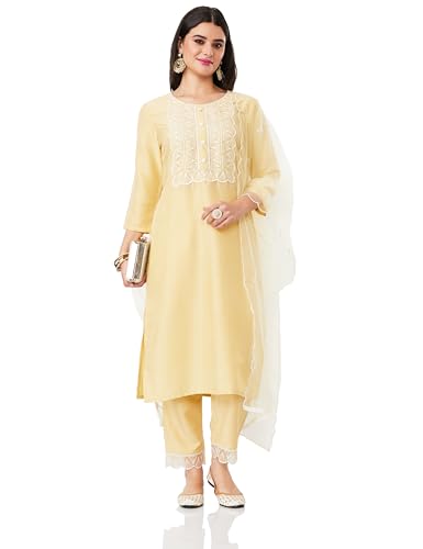 Image of Amazon Brand - Myx Women's Embroidered Kurta Pant Set with Dupatta (Available in Plus Sizes)