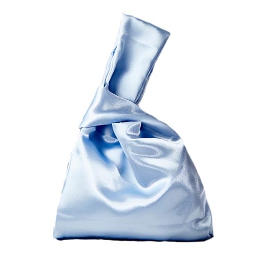 Anopo Small Satin Japanese Knot Bag for Women Elegant Evening Clutch Wrist Bag Wristlet Purse Light Blue