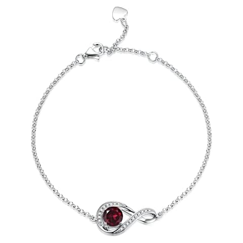 Gemlanto 925 Sterling Silver Bracelet Infinity Created Garnet January Birthstone Link Bracelets for Women Danity Birthday Anniversary Jewellery Gifts for Her Mum, Adjustable Chain 17+1.5+1.5CM Cover