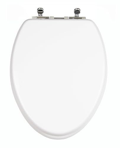 Elongated Wooden Toilet Seat with Built-in Potty Seat, White, Slow Close