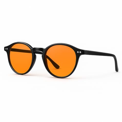Image of Premium Amber 100% Blue Light Glasses-100% UV&Blue Light Blocking-Sleep Better,Reduce Eye Strain -Ideal for TV,Gaming and Computer Use-Unisex-Comfortable Design-Round