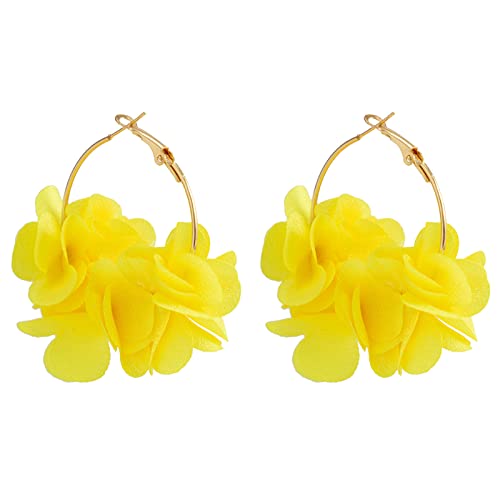 Pendientes de aro de pétalos de tela, aretes colgantes de flores de rosa, aretes colgantes de flores, joyería de playa para niñas