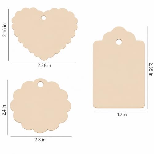 Image of CVANU Premium Gift Tags (60 Pcs) - 3 Designs Blank Hanging Tags with Pre-Punched Holes & Golden String for DIY Crafts| Gift Wrapping| Small Business & Labelling (Cream2)