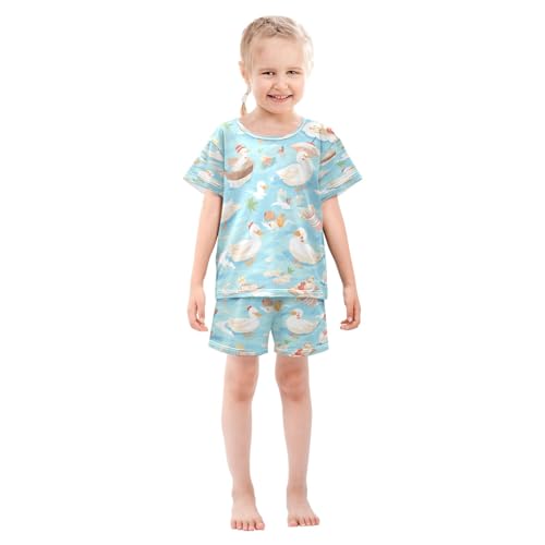 Summer Duck Kids Pjs Set Boys Girls Summer Short-Sleeve Sleepwear Pajamas 2PCS3