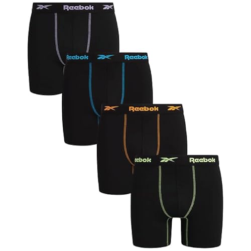 Reebok Mens Boxer Briefs - 4 Pack Stretch Performance 6" Inseam Moisture Wicking Mens Underwear Boxers with Contour Pouch