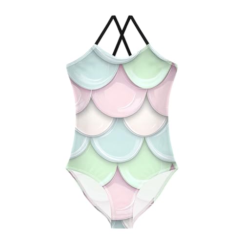 Bolaz Girls Swimsuits One-Piece Bathing Suits Multicolor Kids Sport Summer Beach Swimwear for 3-10 Years Old-Blue Pink Green Scale Pattern