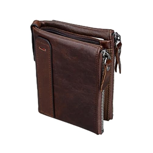 1pc Brown Leather Zipper Wallet for Men Short Multifunctional Purse Capacity for Cards Cash Stylish Design for Everyday Use - Main Image
