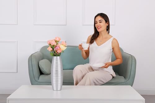 Image of Leewadee - Silver Floor Vase for Pampas Grass, Large Flower Vase for Home Decor, 34 cm, Resin
