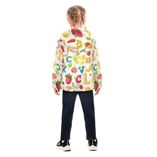 Cute Letters Fruits Girls Fleece Jacket Girls Fall Jacket Girl Coats Zip Up Hoodie Children Sherpa Warm Outerwear 2-10T4