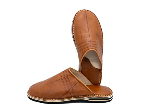 Moroccan babouche shoe | Leather slipper | Unisex Handmade Babouches slippers Dyed With Natural Color | babouche men | babouche women (43 EU, Camel)