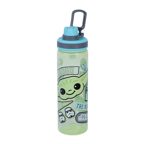 Gluman Water Bottle for Kids | Disney Pitorro 650 ml Water Bottle with Screw Open Cover for Spout & Swing Handle | Kids School Water Bottle | Leakproof | Food Grade (Grogu)