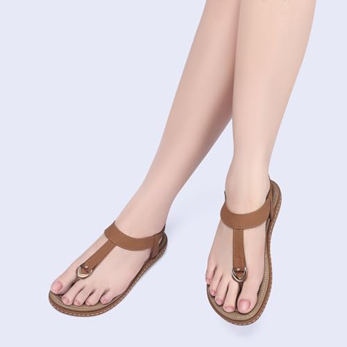 Image of SHIBEVER Womens Sandals Summer Flat: Dressy Casual T-Strap Flip Flop Thong Flats Sandals - Comfortable Walking