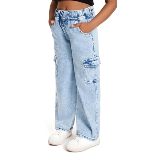 Girls Baggy Wide Leg Denim Pants Elastic High Waist Pant Kids Loose High Waisted Denim Streetwear with Pockets4