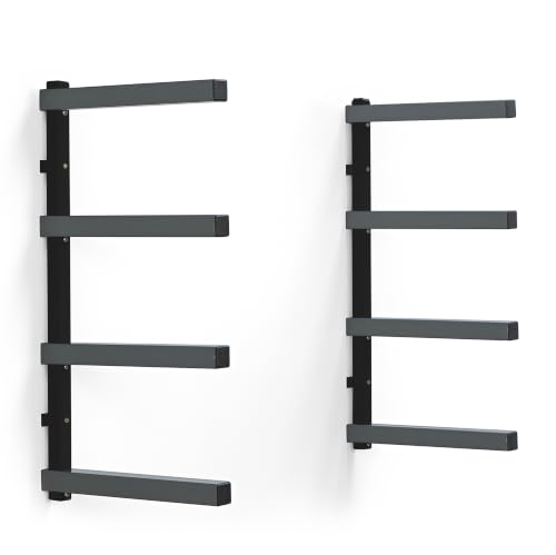 BORA 4-Level Lumber Storage Rack Wall Mount Wood Rack For Garage Organizer | 4-level metal wall mounted lumber holder storage rack - space-saving wood shelf keeps materials organized