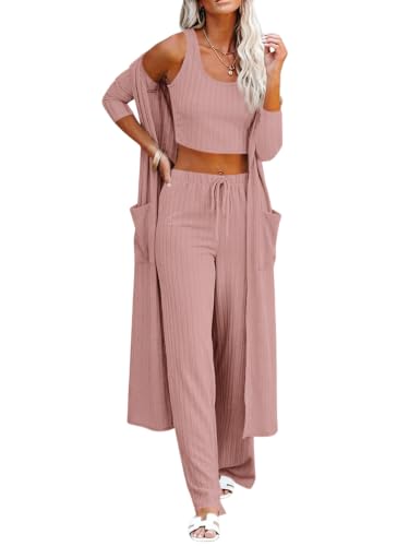 Image of Fessceruna Womens 3 Piece Lounge Pajamas Sets Cute Vacation Matching Set