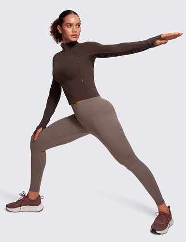 Image of CRZ YOGA Butterluxe Half Zip Crop Top | Workout, Extremely Soft, Slim Fit, Thumbholes, Side Pocket, Long Sleeve Shirts for Women