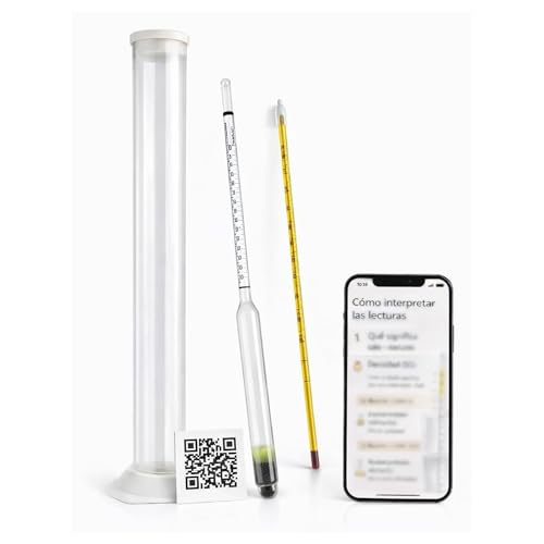 Taninea Densímetro Para Vino Y Cerveza Medición De Alcohol Probable Y Fermentación Hidrómetro 3 Escalas Baumé, Densidad Y Alcohol Kit Con Probeta 250 Ml Y Termómetro