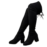 [VRGT] ニーハイブーツ ロングブーツ レディース 黒 秋冬 ブーツ ハイヒール ストレッチ 太ヒール ブラック 6cmヒール カジュアルシューズ 大きいサイズ スエード調 長ブーツ スリッポン 歩きやすい 疲れない 結婚式 24.0cm お呼ばれ パーティー