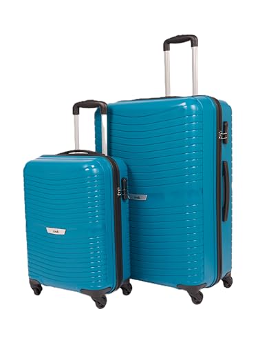 Image of ZOUK Zoya Hardcase Trolley Bag Set of 2 (Cabin 57cm & Large 77cm) Lightweight PP Suitcase |Silent Spinner Wheels, Telescopic Handle & Combination Lock | Travelling Luggage for Men & Women, Teal