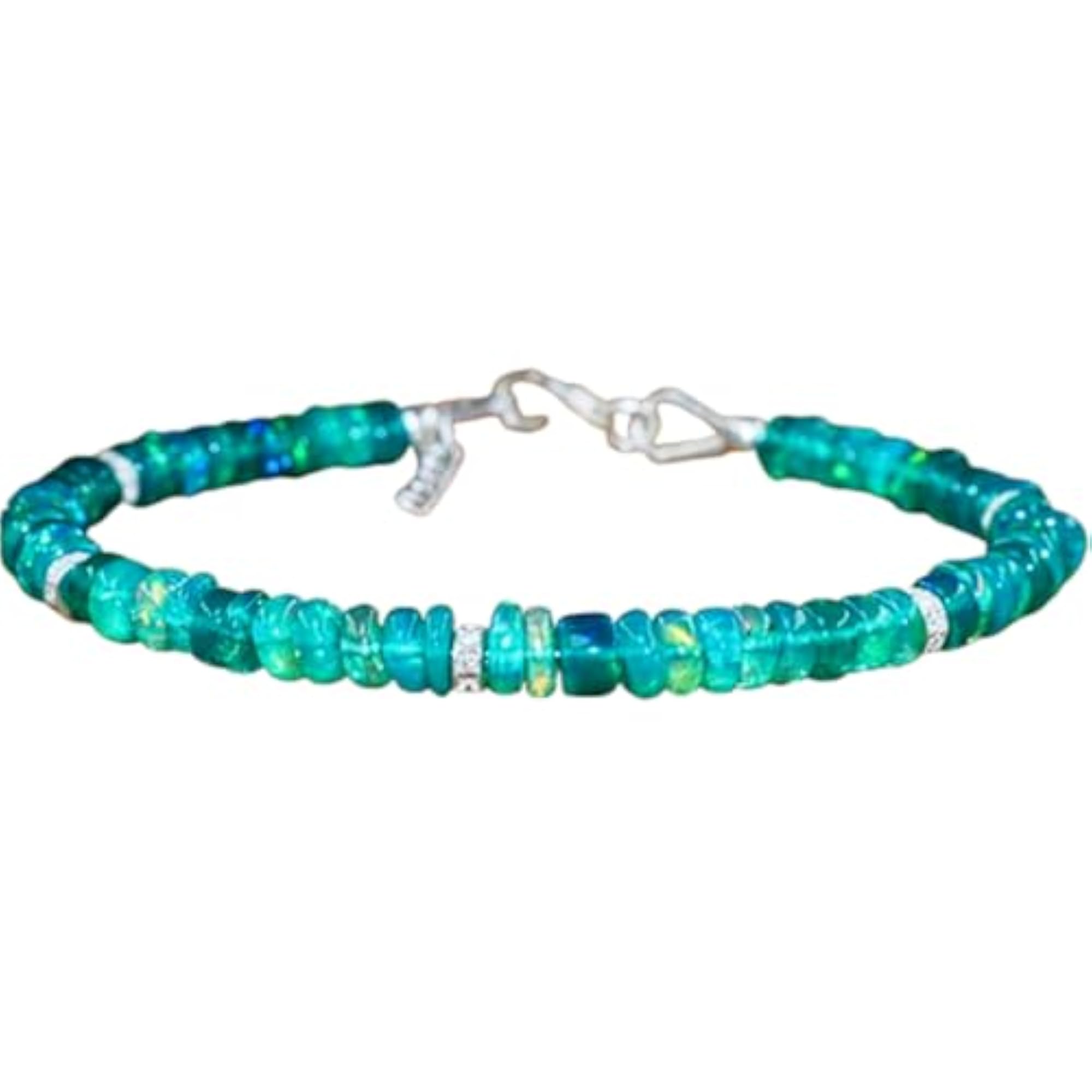 Men's Ethiopian Green Opal Rondelle Beaded Bracelet, Adjustable