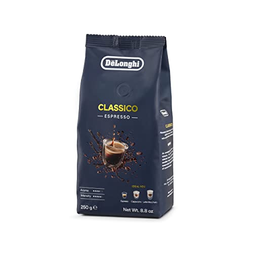 De'Longhi Classico Espresso Coffee Beans 250g - Medium Roast, 50% Arabica & Robusta, Intense Aroma of Cocoa, Notes of Biscuit, Nuts & Chocolate, Ideal for Espresso, Cappuccino, 1-Year Warranty DLSC600