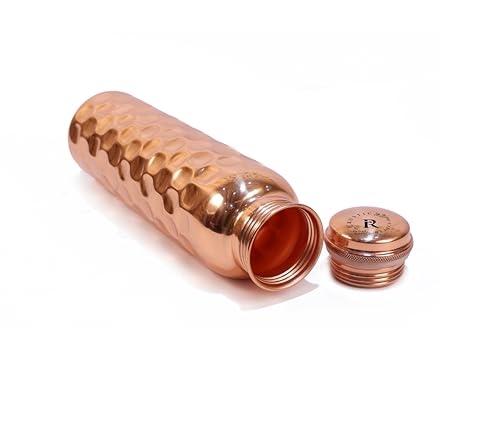 Image of Pure Copper Water Bottle - 1L Hand Made | Diamond Design With Leak-Proof Lid | Ayurvedic Copper For Health Benefits | Non-Toxic Metal Made | Everyday Healthy Drinkware