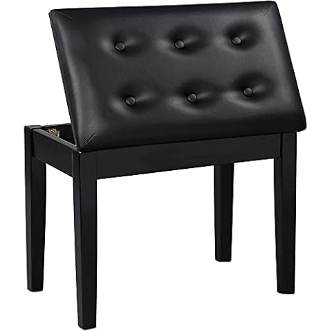IWELL Piano Bench with Padded Cushion and Storage Compartment for Music Sheet, Vanity Stool with Rubberwood Legs, Capacity 330 LBS, Easy Assembly, Black Cover