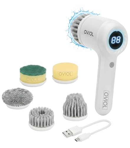 Image of OVIOL Electric Spin Scrubber - 5-in-1 Handheld Power Scrubber with LED Display, 2-Speed Rechargeable Cleaning Brush, 1200mAh Battery & 5 Interchangeable Heads for Bathroom, Kitchen & Tile