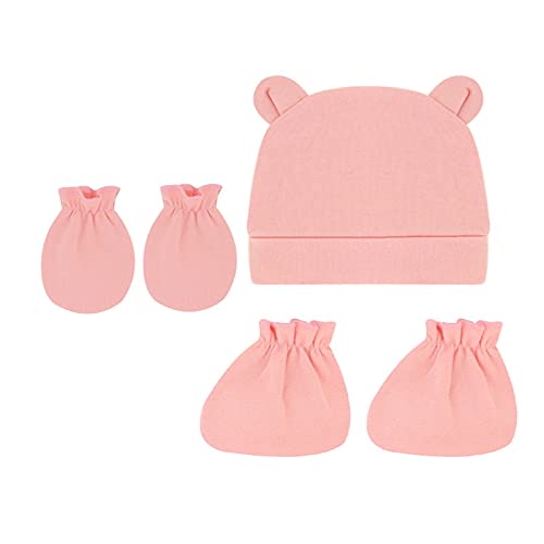 Cotton Ears Baby Hats Mittens with Socks Set Unisex, No Scratch Mittens and Beanie Cap for Infant Toddler Newborn2