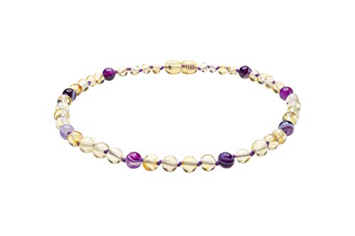 Genuine Amber Necklace From Baltic Sea Made With Polished Lemon and Violet Agate 45 cm (17.7 inches)
