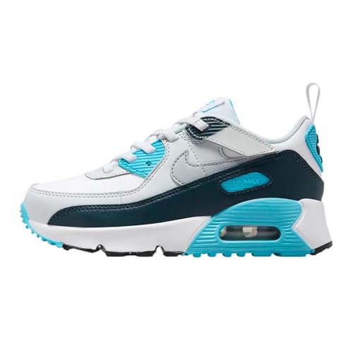 Nike Air Max 90 EasyOn Little Kids' Shoes (HF6357-100, White/Baltic Blue/Armory Navy/Wolf Grey) Size 9