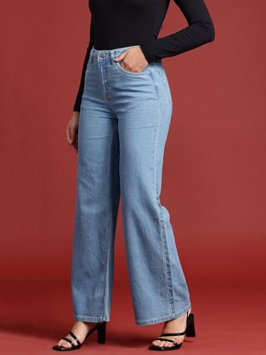 Image of Vogaan Women's High Waist Jeans || Flared Bell Bottom Bootcut Pants || Wide Leg Denim - Perfect for Travel, Party & Everyday Use