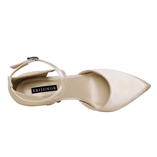 ERIJUNOR Women High Heel Ankle Strap Satin Dress Pumps Evening Prom Wedding Shoes4