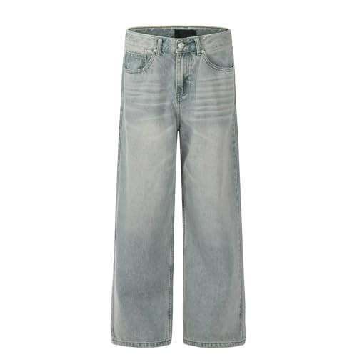 Jeans Pants Trousers Denim Retro Street Trendy Washed Blue and White Loose Straight Commuter Casual for Men - Main Image