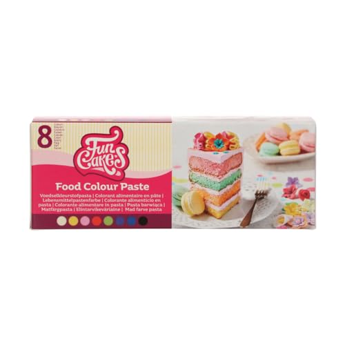 Pâte colorante alimentaire concentrée FunCakes en lot de 8 couleurs assorties pour pâtisserie