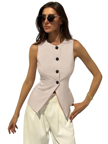 Image of Aahwan Brown Solid Modern Sleeveless Fitted Waist Slim Round Neck Blazer& Top for Women's & Girl's