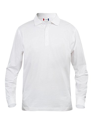 Image of Mens pure cotton long sleeve polo shirt, classic cut, medium weight, 11 verdant colours, XS-5XL (M, White)