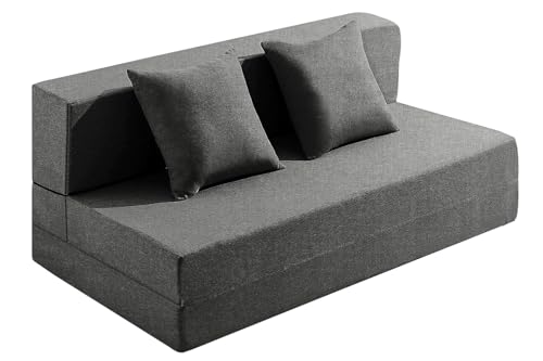 Image of Los Angeles Foldable Two Seater Sofa Cum Bed, Sofa Bed 4 X 6 Feet, Jute Fabric Washable Cover Including Two Cushion Perfect for Home & Office, Bedroom - Grey Color