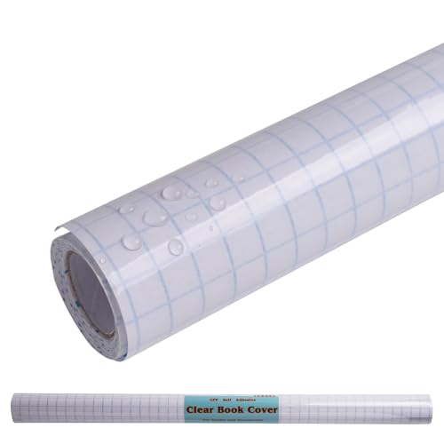 LParkin Buchfolie Selbstklebend Transparent, 45 x 150 cm, Reiß- & Wasserfest Buchfolie Transparent, 0,07 mm Dick Buchschutzfolie Selbstklebend, Glänzende Buchfolie aus Robuster Polypropylen-Folie
