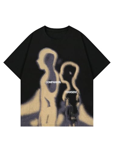 SOLY HUX Men's Oversized Graphic Tees Crew Neck Short Sleeve Vintage Streetwear T Shirt Tops Black Letter Large