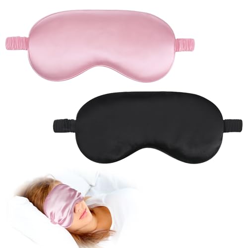 2 Stück Seidene Schlafmaske Damen Augenmaske Zum Schlafen Weiche Seide Schlafmaske Augenmaske mit Verstellbarem Riemen Lichtblockierende Schlafbrille...