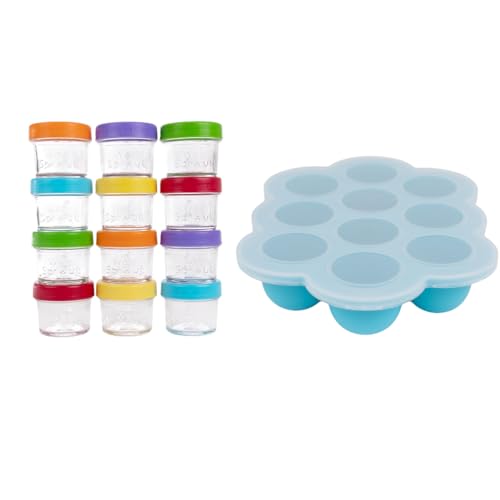 Image of WeeSprout Baby Meal Prep Bundle - Glass Baby Food Storage Jars Containers with Plastic Lids & Silicone Freezer Tray - Microwave, Freezer & Dishwasher Safe - for Baby Food & Breast Milk