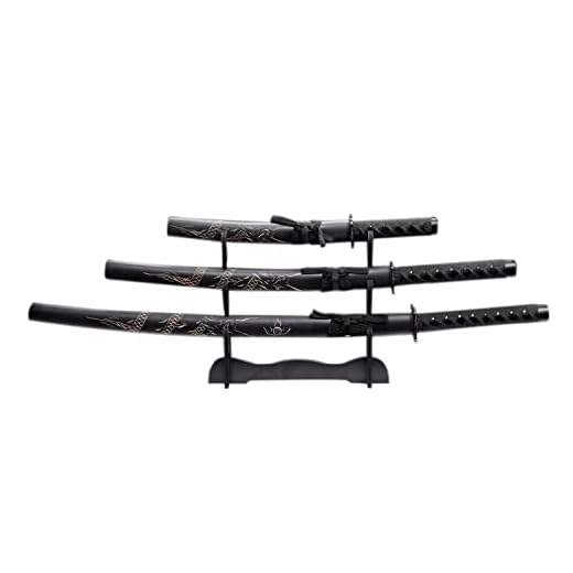 Golda 3 Piece Samurai Katana Set w/Free Sword Stand，Katana Samurai Sword Set, Razor Sharp Knives