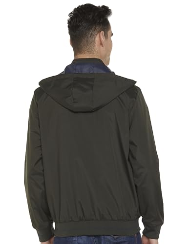 Image of Qube By Fort Collins Men's Polyester Standard Length Regular Fit Reversible Winter Jacket with Ribbed Cuffs & Hood - Warm, Stylish & Versatile