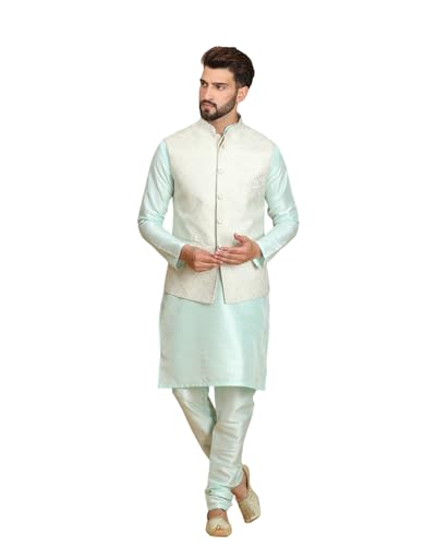 Ethluxis Men's Kurta Churidar Pyjama with Nehru Bandhgala Jacket