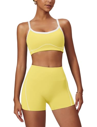 Yoga Sets for Women 2 Piece Workout Sets Contrast Trim Sports Bra High Wasit Tummy Control Butt Shorts Jogger Outfits