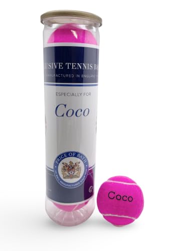 Price of Bath 4 Personalisierte Tennisbälle in Tube inkl. Wunschtext (10 Farben) | Individuellen Text aufdrucken! | Hergestellt in Großbritannien | Einzigartige Geschenkidee (Pink)