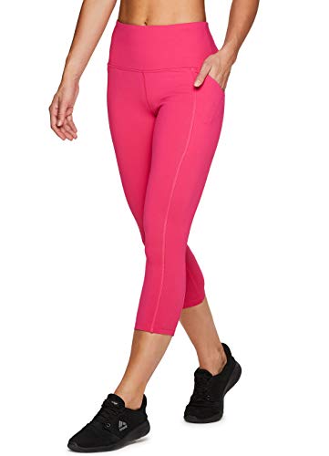 RBX Active Women's Power Hold High Waist Capri Leggings with Pockets Hot Pink