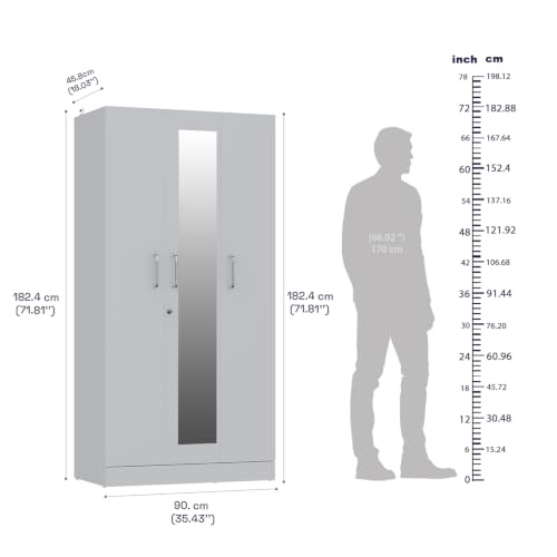 Image of Wakefit Wardrobe for Bedroom | 1 Yr Warranty | Cupboard for Bedroom, Almirah, Wooden Wardrobe, Multi-Shelves Storage with Mirror, Density:680-750 kg /m, Free Installation from Brand (Twill - FW)