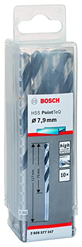 Bosch Accessories 2608577247 HSS PointTeQ (7,9 x 75 x 117 mm) - Set da 10 Pezzi di Punte Elicoidali per Trapano per Metallo, Acciaio, Fusione o Plastica, Grigio (Argento), Ø 7.9 mm